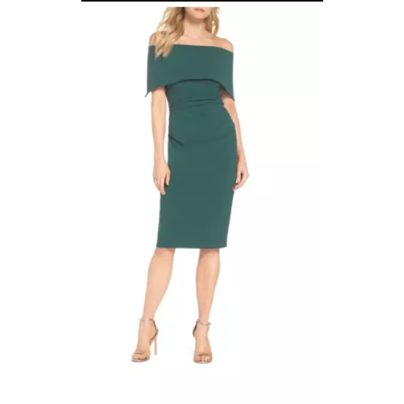 VINCE CAMUTO Cocktail wedding OFF THE SHOULDER POPOVER RUCHED GREEN DRESS sz 16