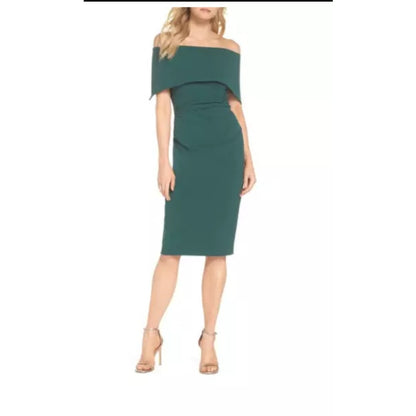 VINCE CAMUTO Cocktail wedding OFF THE SHOULDER POPOVER RUCHED GREEN DRESS sz 16