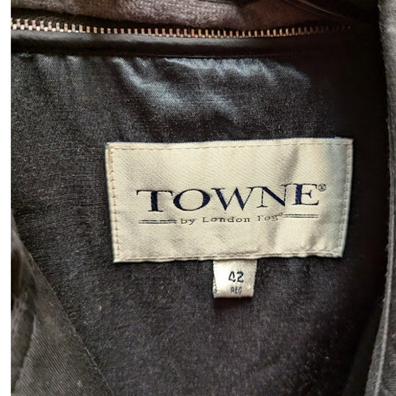 Towne by London Fog Size 42 Trench Coat Zipped in LIner with Belt charcoal Gray