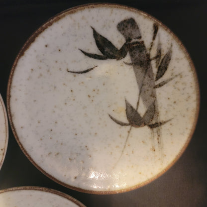Vintage Japanese Studio Pottery Bamboo Plates Set 3 Mid-Century Organic Modern