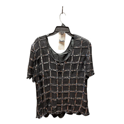 Vintage SCALA Evening black sequin formal top scallop hem 80s XL Handstitch SILK