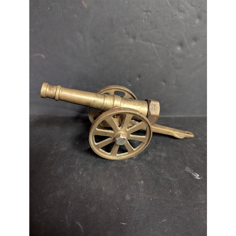 Vintage Parker Brass Toy Cannon Wheels Battlefield Pull behind HEAVY Miniature