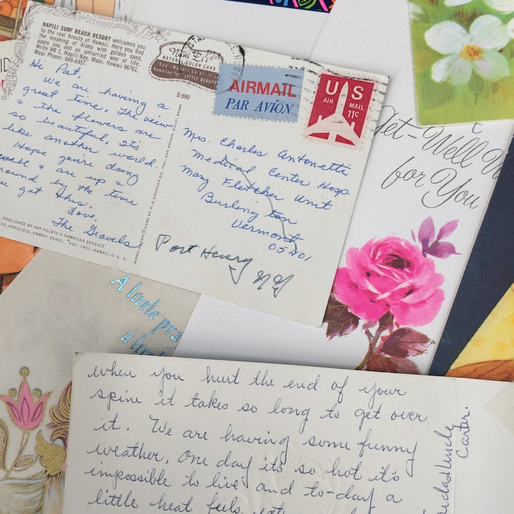 Vintage greeting Cards LOT ephemera Used GREAT cursive Graphics Scrapbooking
