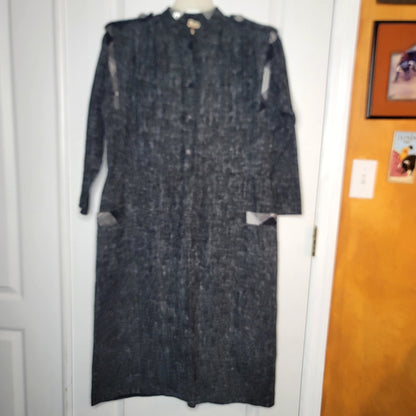 Vintage 80s nubby wool blend dress sheath dress Gray Plaid Shoulder detail Large
