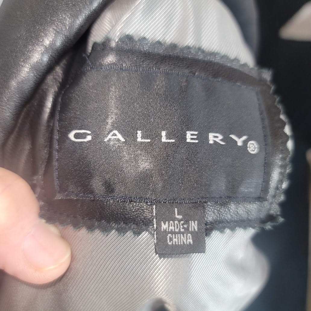 Vintage Gallery Black Leather Coat Jacket Large Lined Pockets SOFT button front