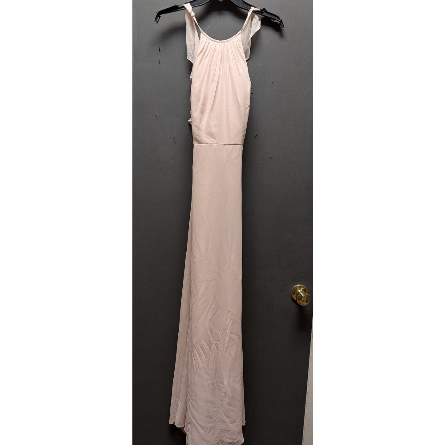 Dessy Collection Style No. 3022 Blush Ruffle-Back Formal Maxi Dress - Size 8 NWT