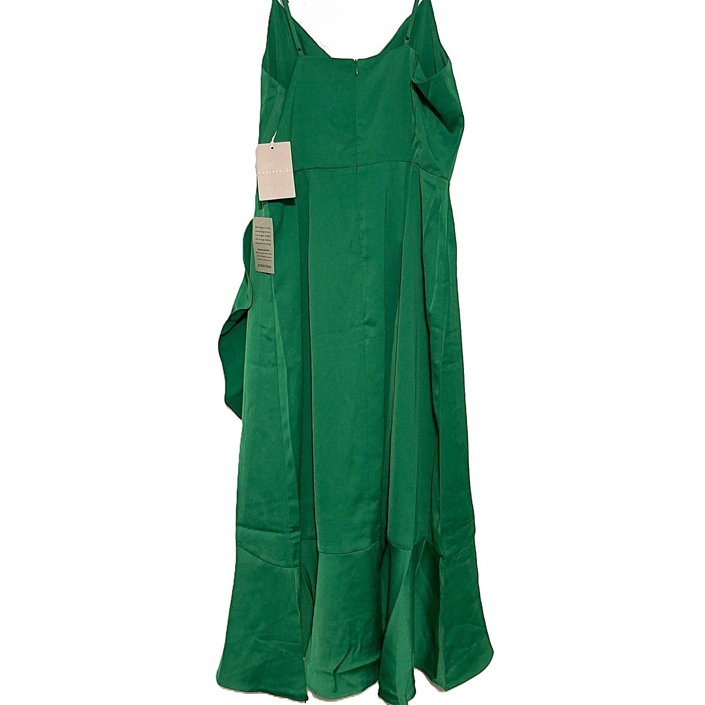 NWT Chelsea28 Midi Spaghetti Strap Drape Ruffle Gown Sz Medium in Green Peacock