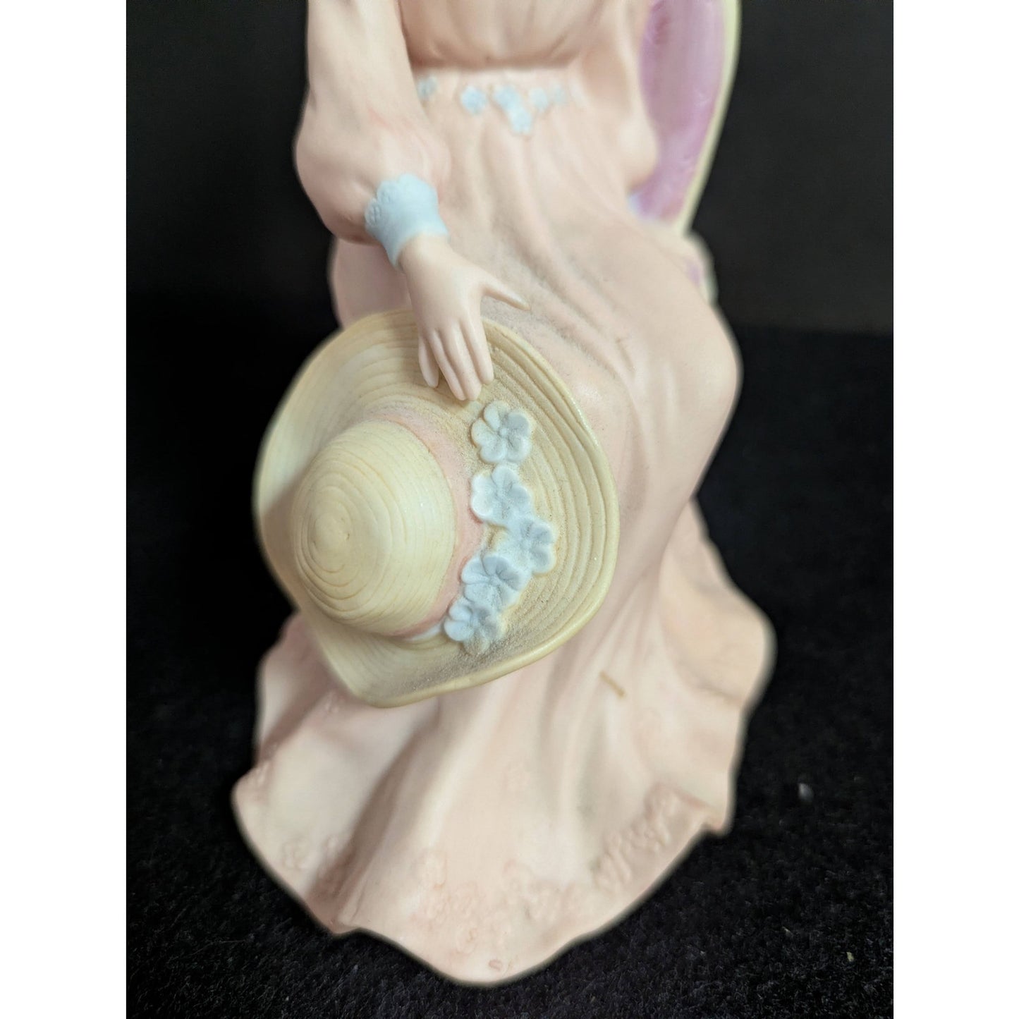 Vintage Bisque Porcelain Seated Victorian Lady Figurine with Hat