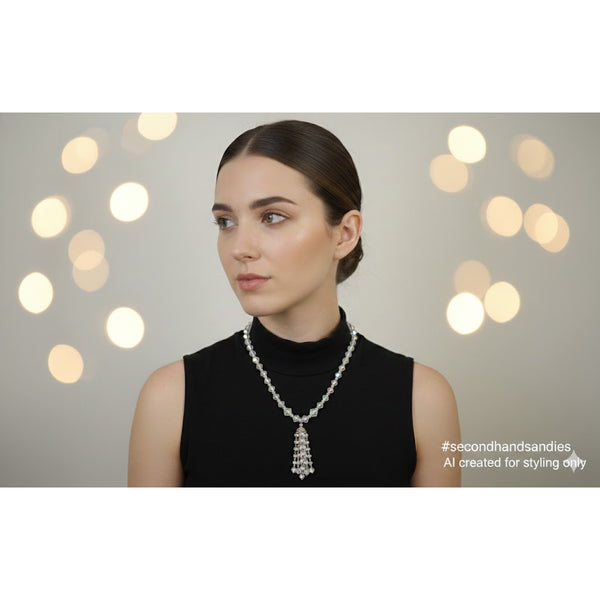 Vintage AB Aurora Borealis Crystal Tassel Pendant Necklace Statement 18"