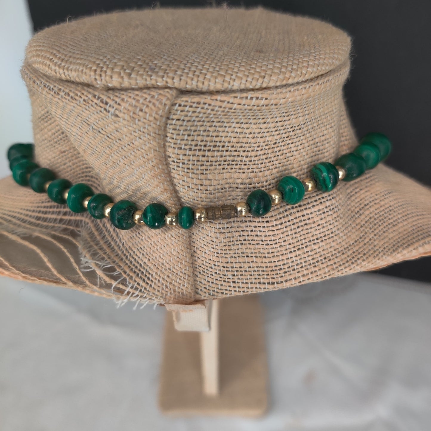 Vintage Genuine Malachite Natural Green Banded Agate Bead Necklace 24 Inch
