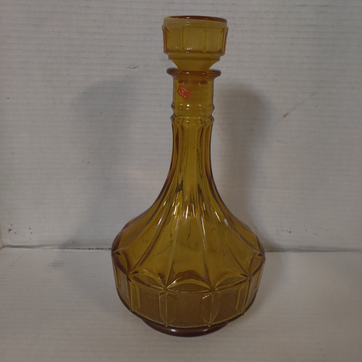 Vintage Empoli "Diamond Point Optic" Amber Glass Genie Decanter with Stopper