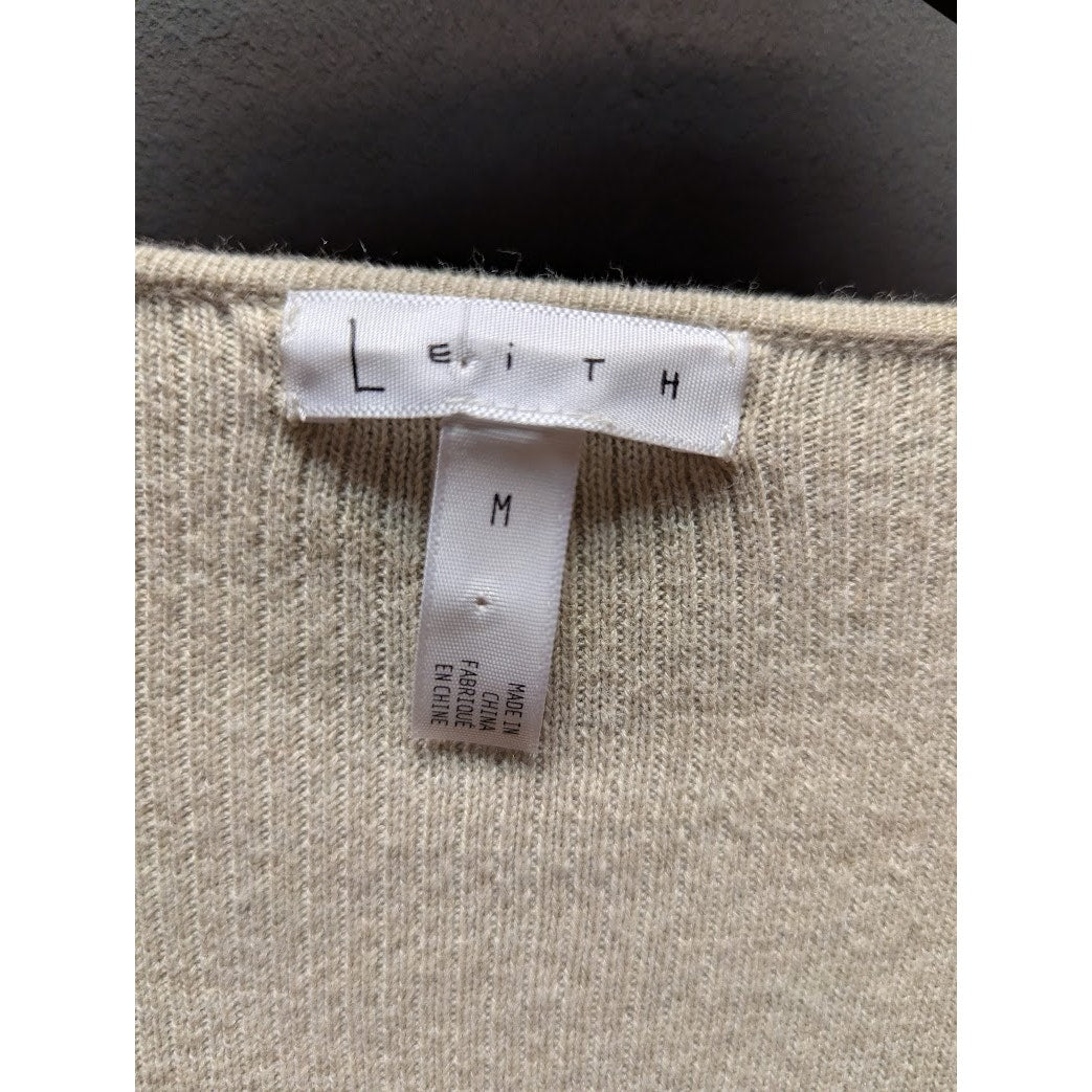 Leith VNeck faux Wrap sweater oatmeal Size Medium NEW ribbed waist Pullover NEW