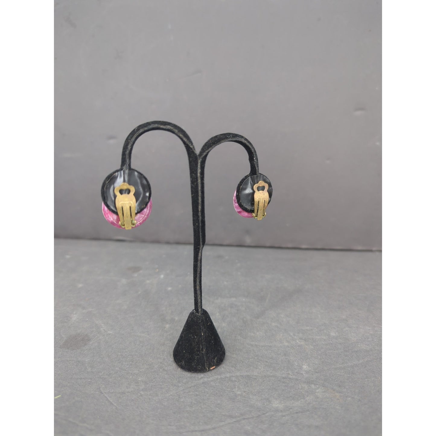 Vintage Pink Swirl Cabochon Clip On Earring Made in Western Germany Floral Retro