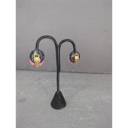 Vintage Pink Swirl Cabochon Clip On Earring Made in Western Germany Floral Retro
