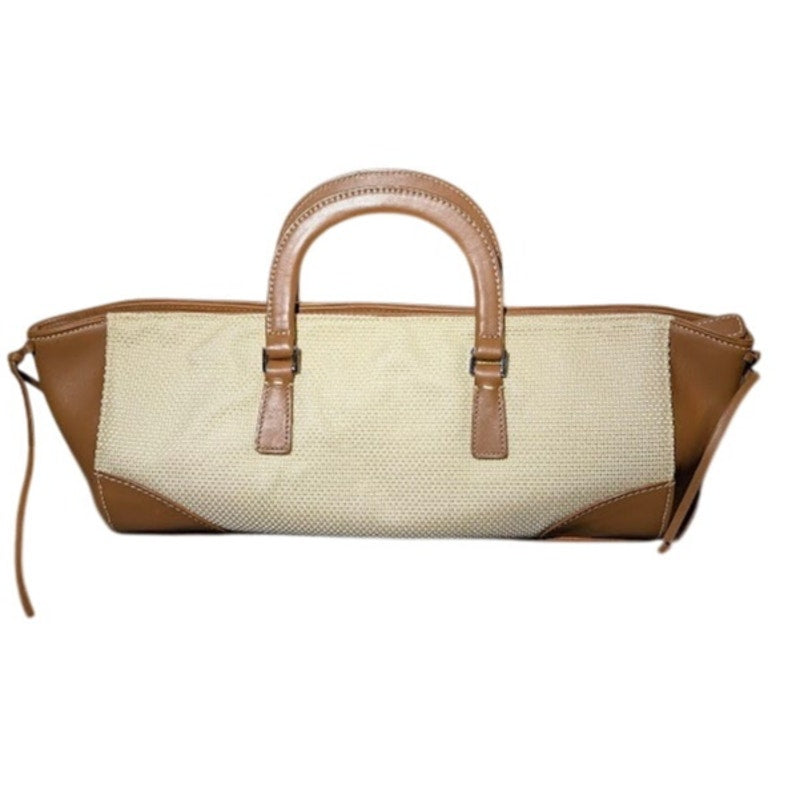 Antonio Melani Ivory Mesh Brown Faux Leather Long Satchel Handbag NWOT Y2K