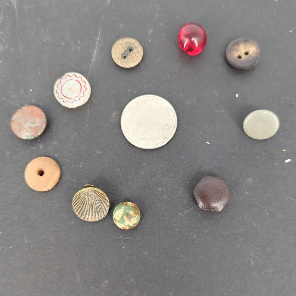 LOT of 10 Antique Vintage Victorian Brass Mixed Materials Buttons ESTATE FIND
