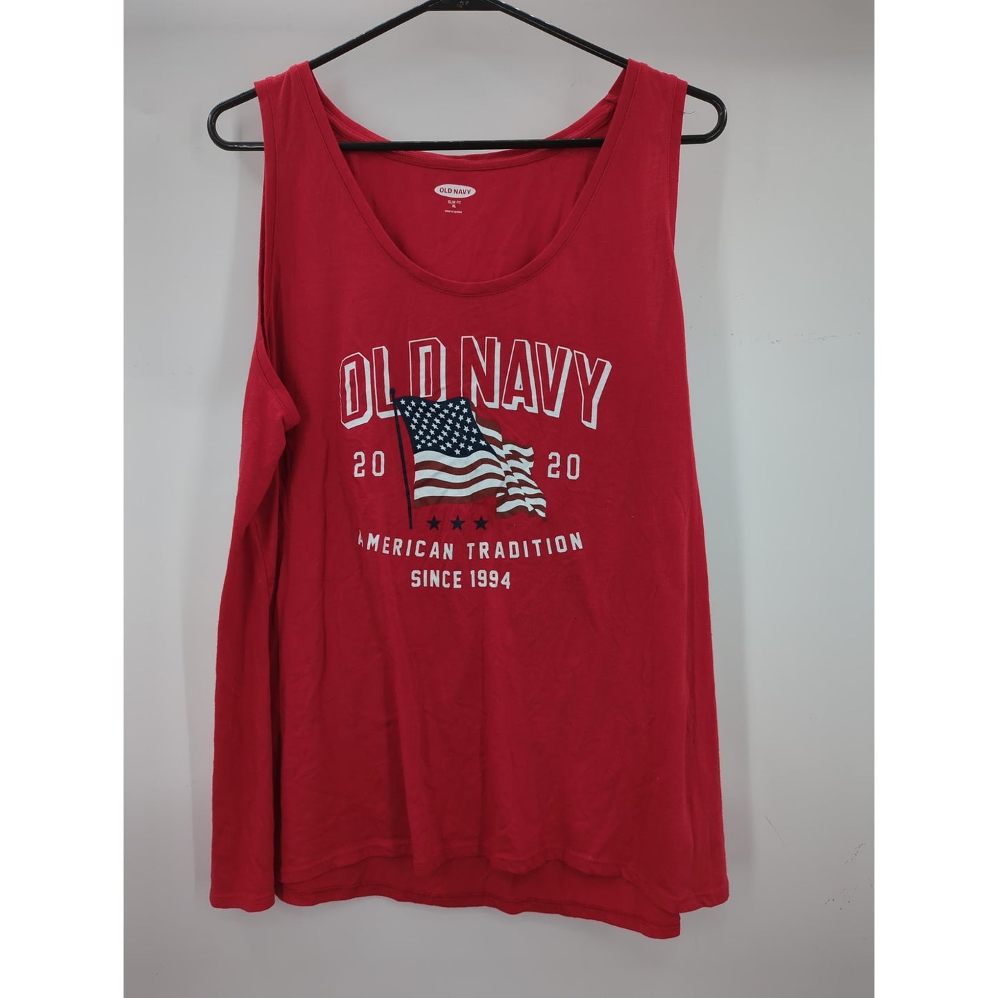 Old Navy Graphic Tank Top Red American Flag XL Slim Fit Womans Casual