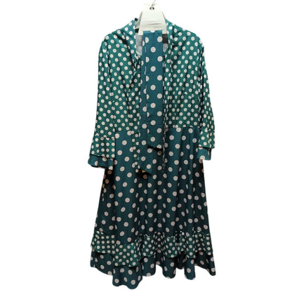 Vintage Green White Polka Dot Tie Neck Retro Rockabilly Dress 16 Fit Flare