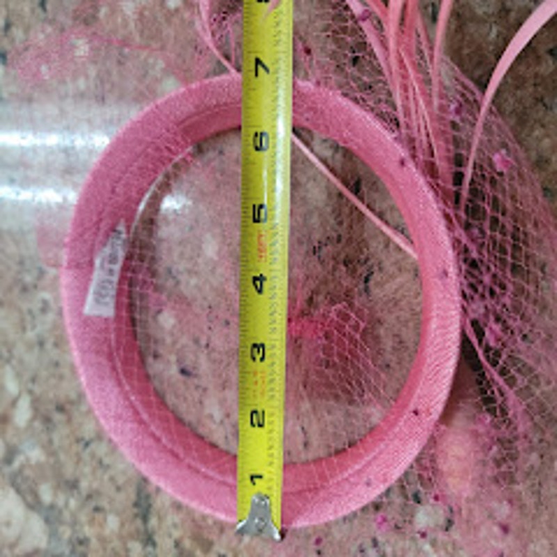 VINTAGE Pink Hat Net Veil Bird feather 7" union label Fascinator Wedding Races