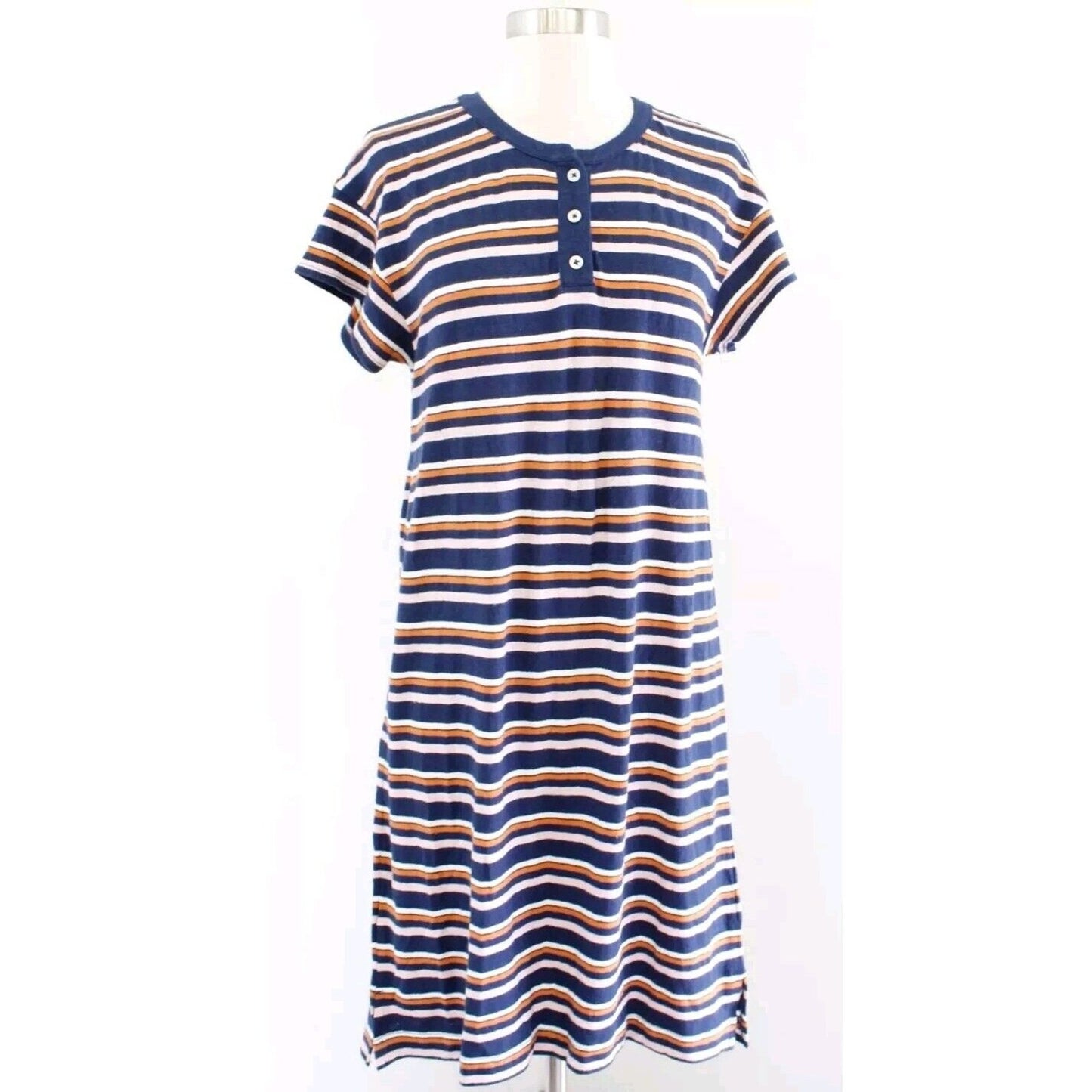 Madewell Striped Henley NEW T-Shirt Dress small  Hemp Blend Blue Short Sleeve