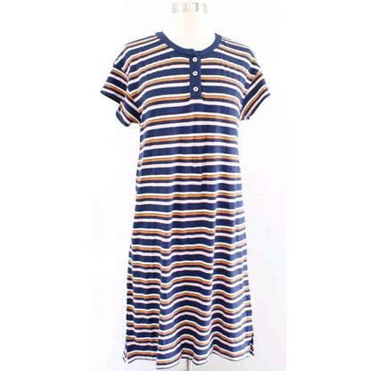 Madewell Striped Henley NEW T-Shirt Dress small  Hemp Blend Blue Short Sleeve