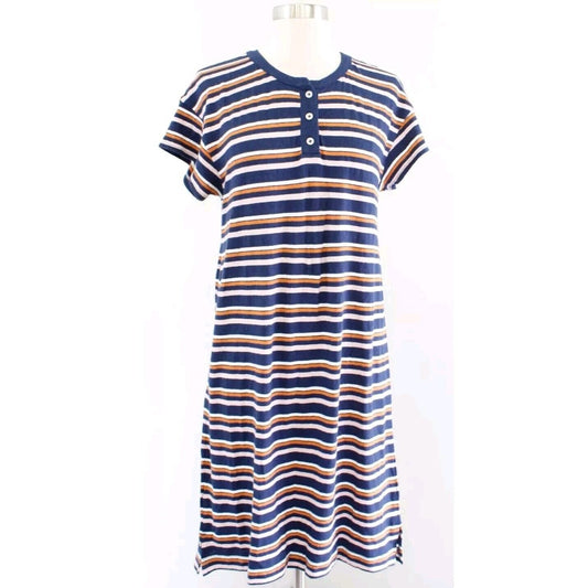 Madewell Striped Henley NEW T-Shirt Dress small  Hemp Blend Blue Short Sleeve
