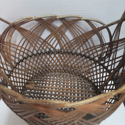 Vintage Pine Straw Basket with handle woven storage 16" tall gift