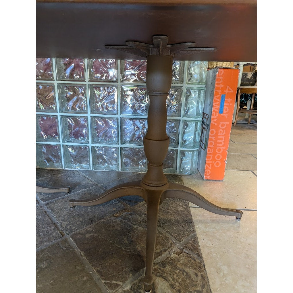 SECONDHAND SANDIES: Double cast iron pedestal Table desk solid red/white oak top 7' x 3'