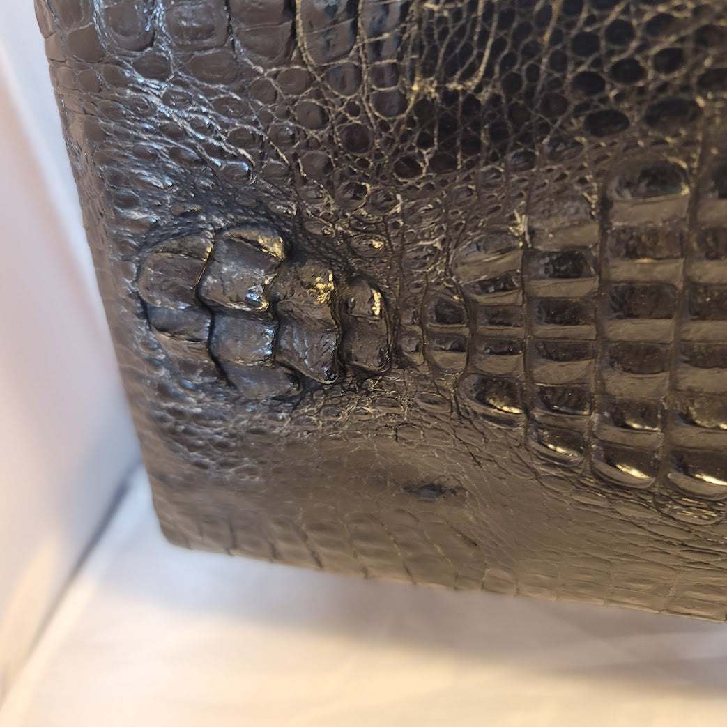 Vintage Genuine Crocodile Skin Hide handbag purse Black gold hardware