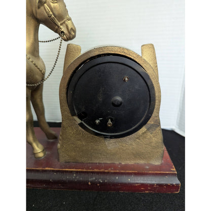 Vintage Kitschy Western Gold Horse Clock Retro Horseshoe Mantel Clock Equestrian
