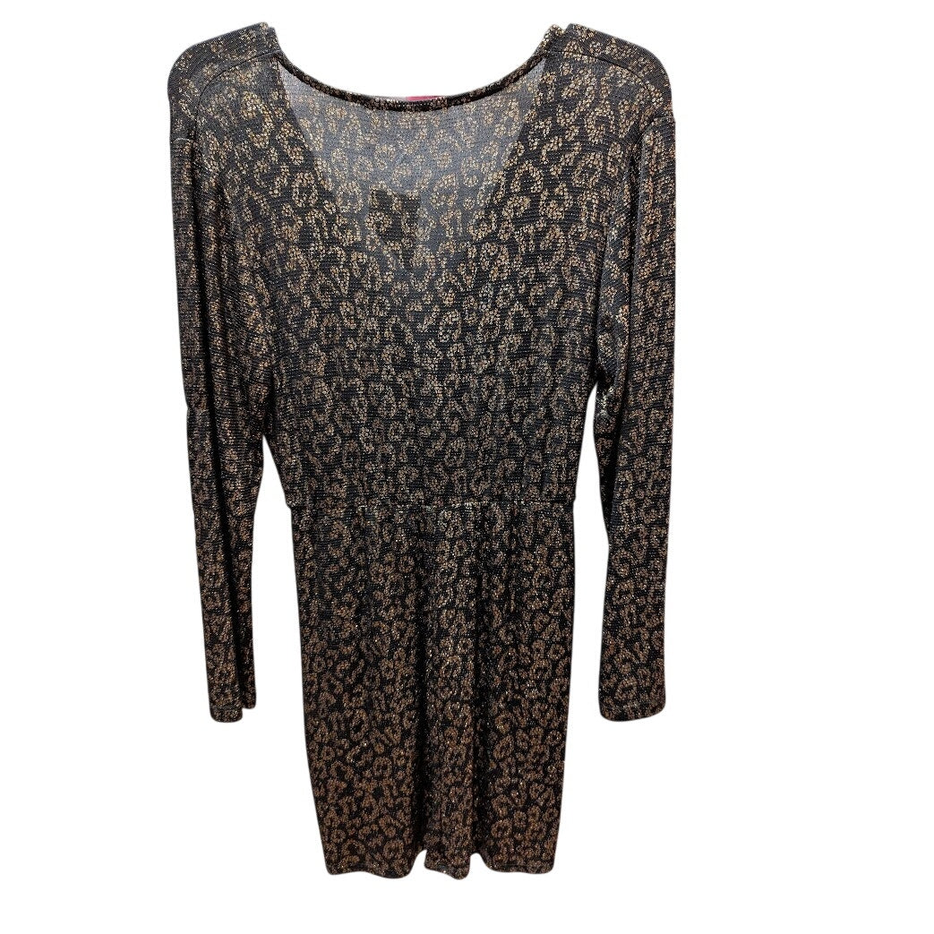 Fraiche by J Black & Gold Metallic Lurex Long Sleeve Dress Medium Sheer Leopard