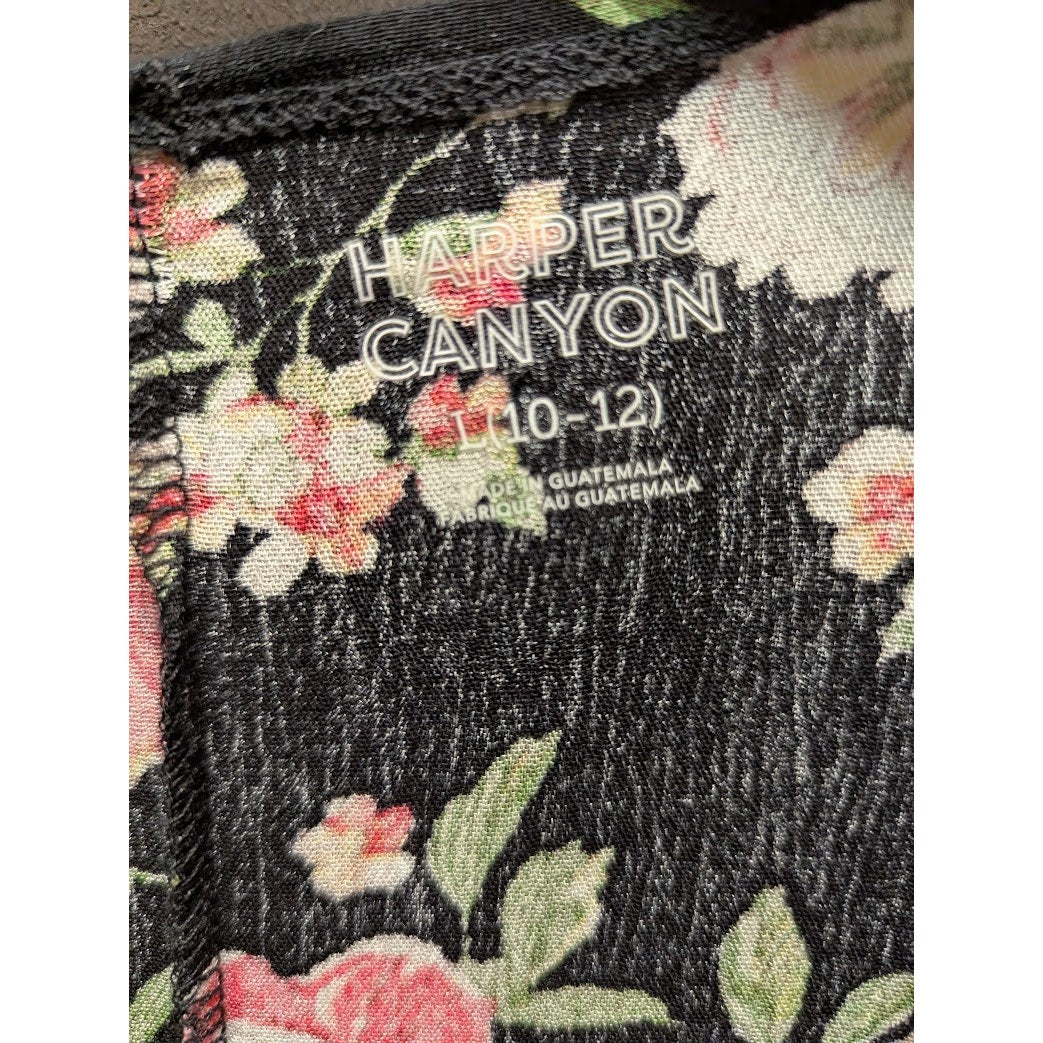 Harper Canyon Size Large cover up kimono YOUTH floral black flowers short sleeve