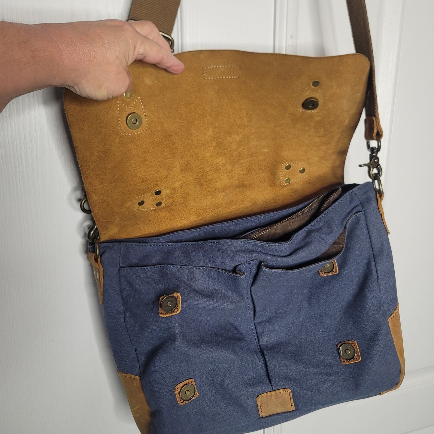 Vaschy Leather Canvas Messenger Laptop Bag Vintage Style Professional Satchel