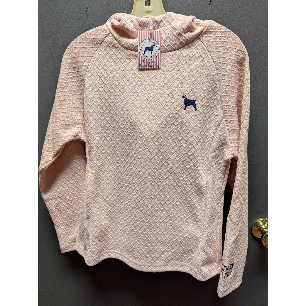 Southern Girl Prep Peachy Hooded Long Sleeve Waffle texture Sweatshirt LARGE