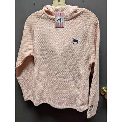 Southern Girl Prep Peachy Hooded Long Sleeve Waffle texture Sweatshirt LARGE