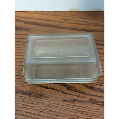Vintage Clear Heavy Glass Embossed BUTTER SAVER Covered Dish Farmhouse Kitchen