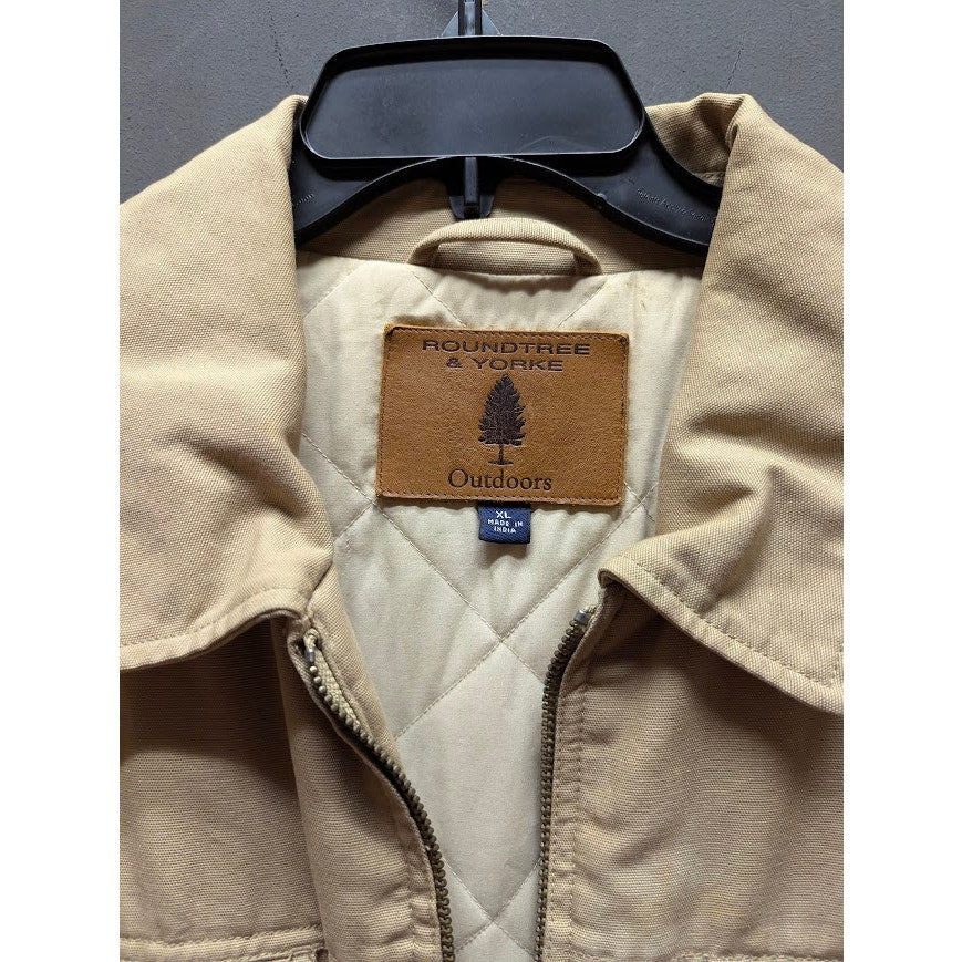 Roundtree & Yorke Outdoors Mens XL Tan Quilted Lined Utility Jacket Chore Coat