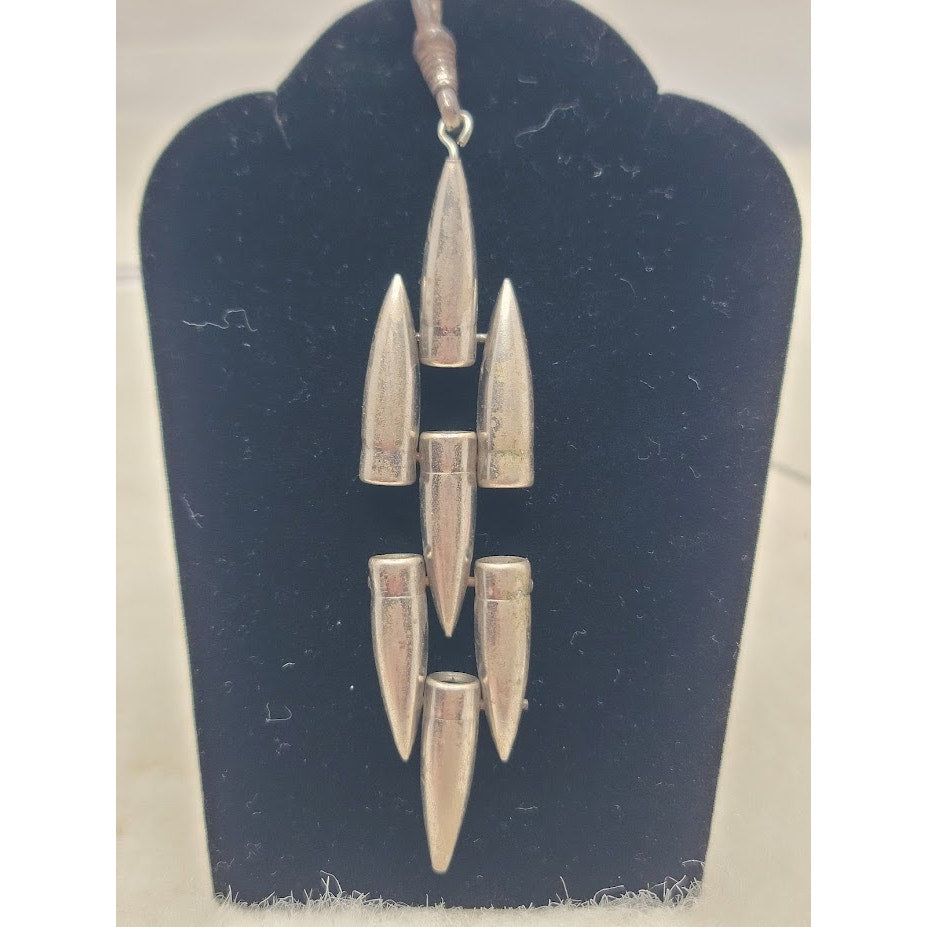 Vintage Articulated Silver Tone Bullet Tassel Pendant Rare Tactical Goth Jewelry
