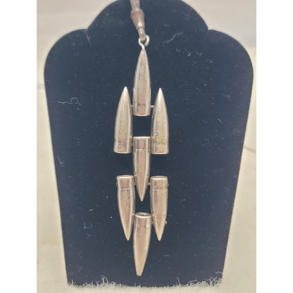 Vintage Articulated Silver Tone Bullet Tassel Pendant Rare Tactical Goth Jewelry