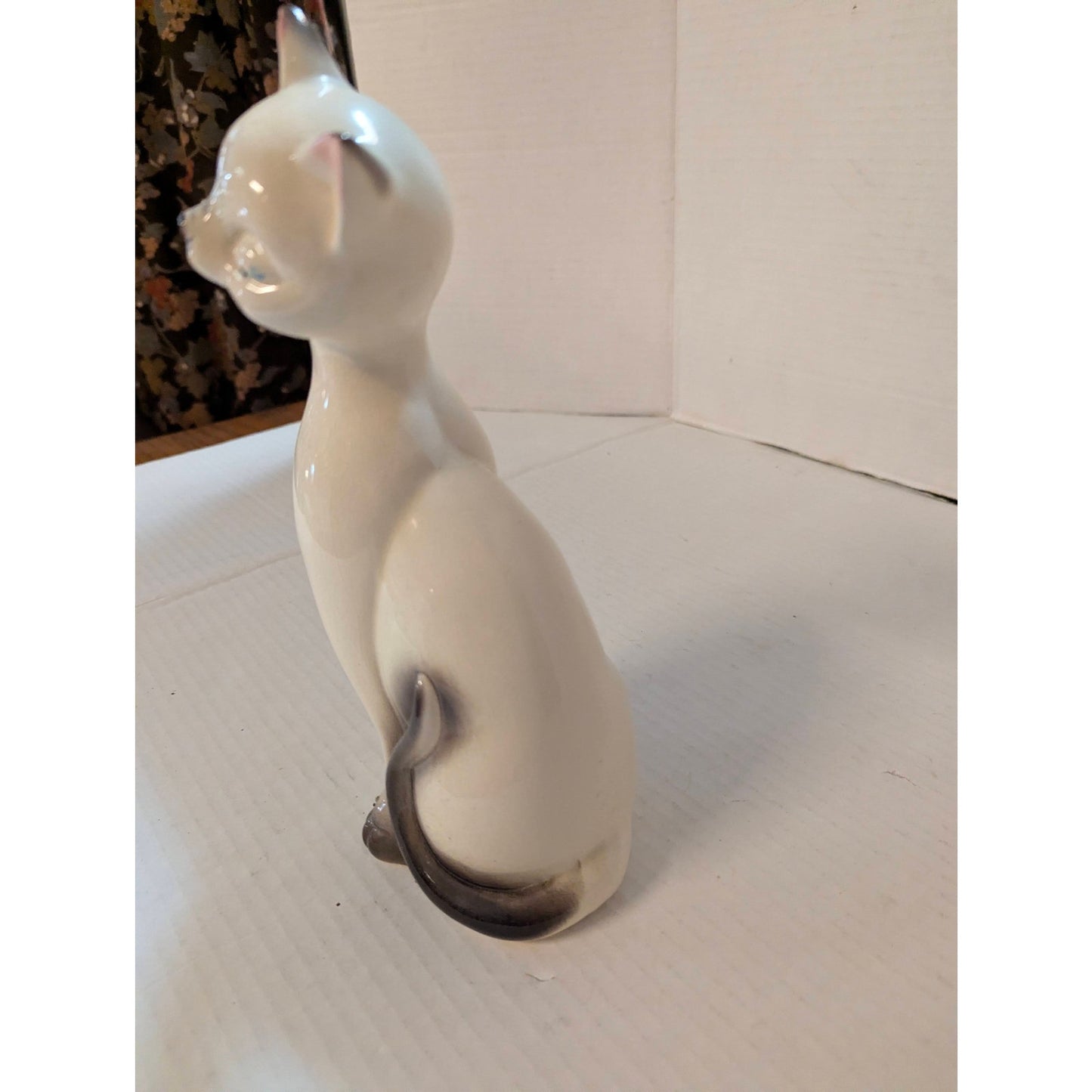 Vintage Mid-Century Siamese Cat Figurine Ceramic Long Neck Retro Statue 10"