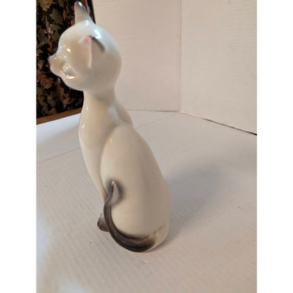 Vintage Mid-Century Siamese Cat Figurine Ceramic Long Neck Retro Statue 10"
