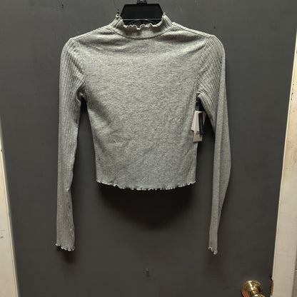 BP. Grey Ribbed Long Sleeve Mock Neck Top New Minimalist Casual Lettuce Hem