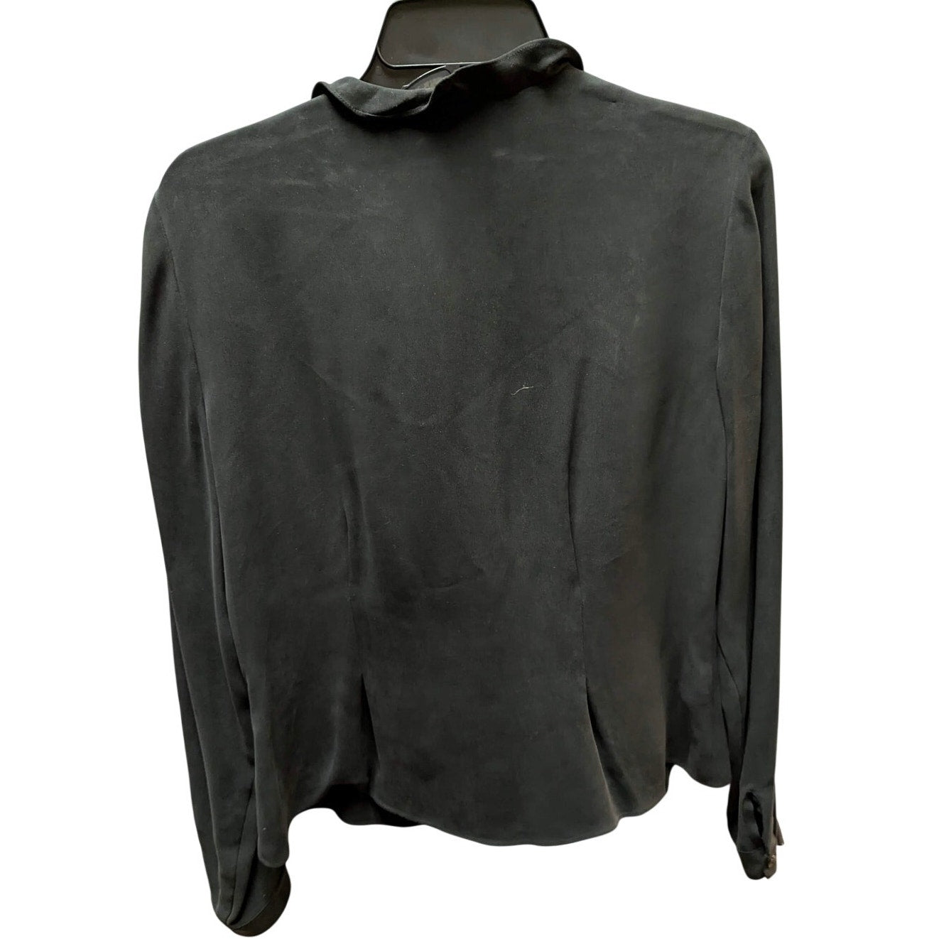 Jones New York Ruffle Trim Silk Blouse Womens Small Black Button Up Long Sleeve
