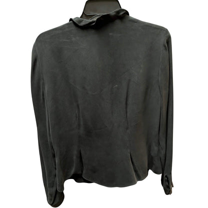 Jones New York Ruffle Trim Silk Blouse Womens Small Black Button Up Long Sleeve
