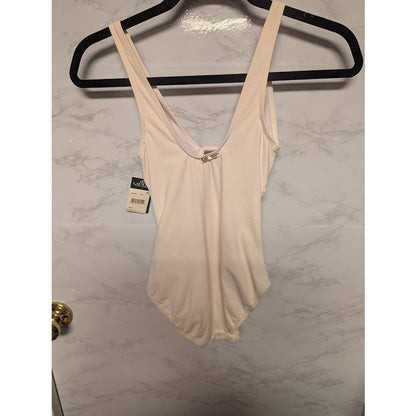 NEW Lauren Ralph Lauren White One Piece Swimsuit Size 4 ruched flattering front