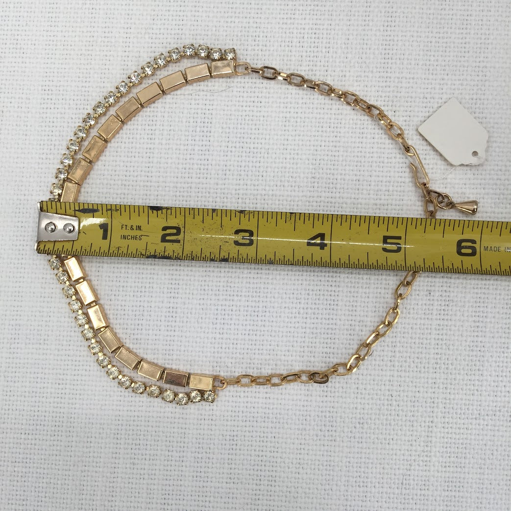 Vintage Necklace Matching Clip On Earring Gold Crystal Choker Style Reticulated