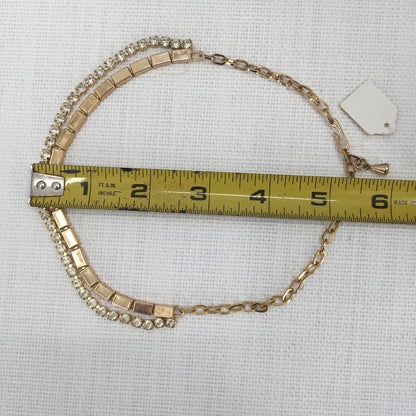 Vintage Necklace Matching Clip On Earring Gold Crystal Choker Style Reticulated
