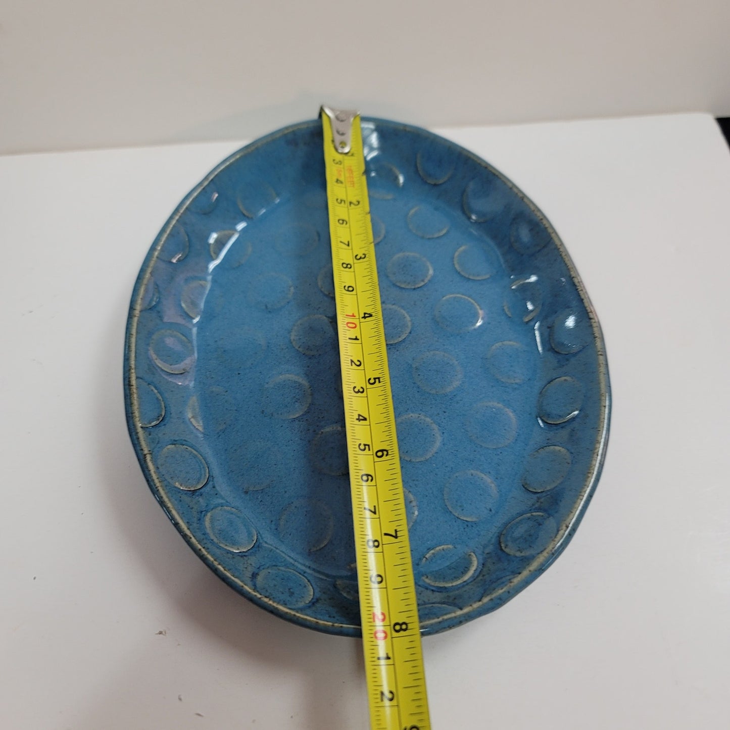 Kat studio trinket dish Handmade Art Pottery dish blue oblong Textured 8" x 6"
