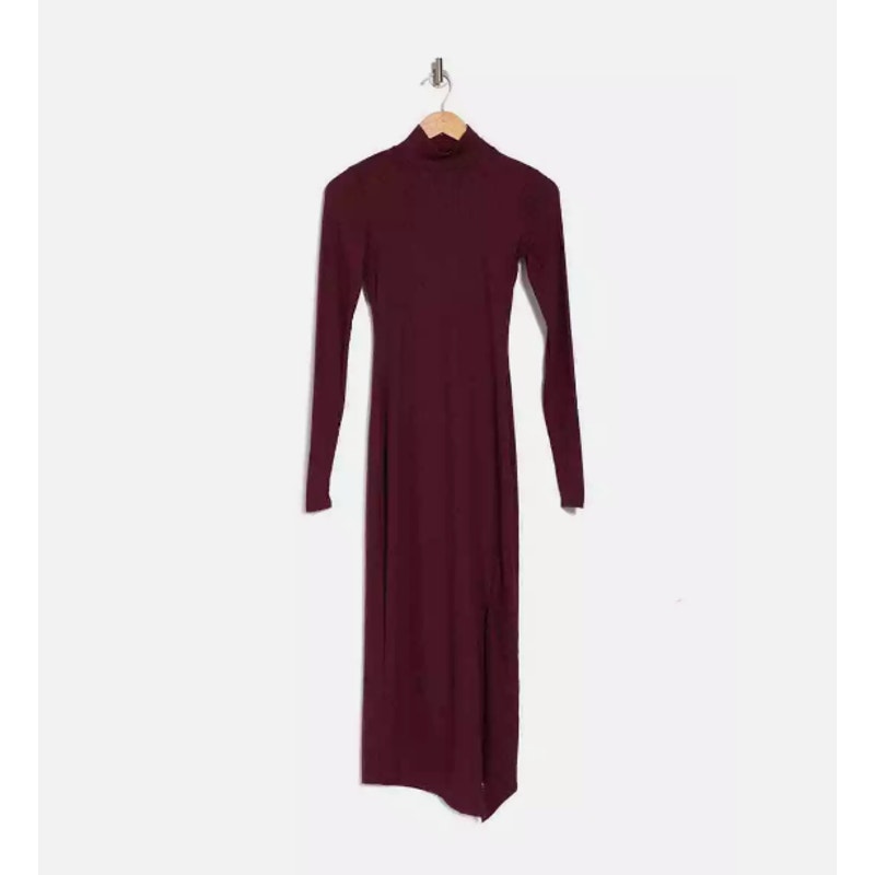 AFRM Dress Malbec Joyce Mock Neck Midi Women Size Large Ribbed Burgundy NEW