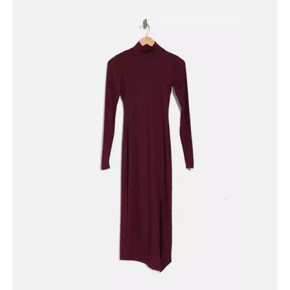 AFRM Dress Malbec Joyce Mock Neck Midi Women Size Large Ribbed Burgundy NEW